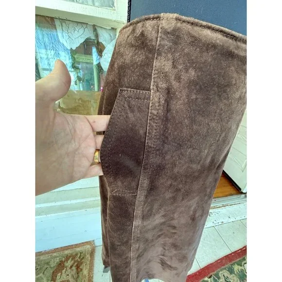 Vintage 70's Anne Fogarty Brown Suede Skirt Marked Size 14 - Picture 11 of 16